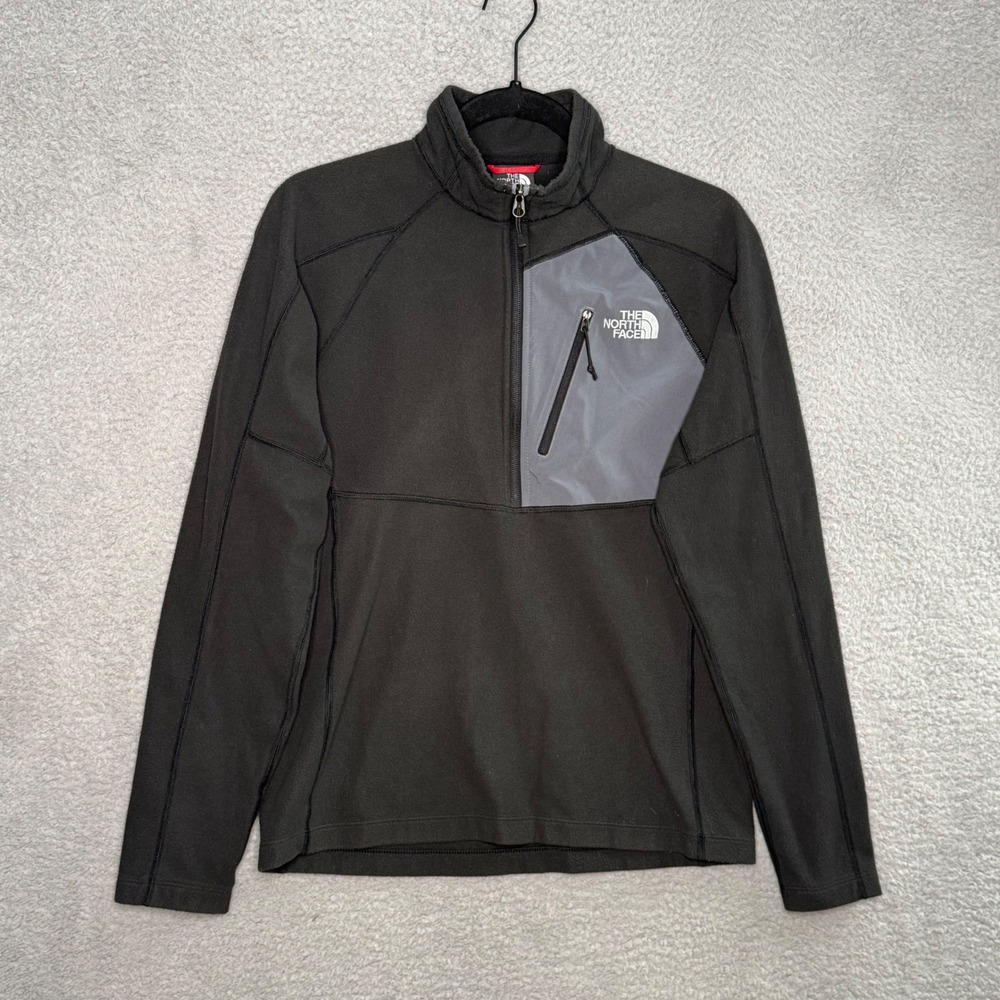 The North Face Mens FlashDry Quarter Zip Fleece Pullover Black Grey Small